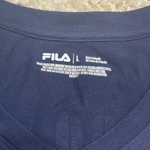 NWT Women’s Large Fila V-Neck Short Sleeve Tee In Navy With Metallic Logo Prints - Picture 6 of 8